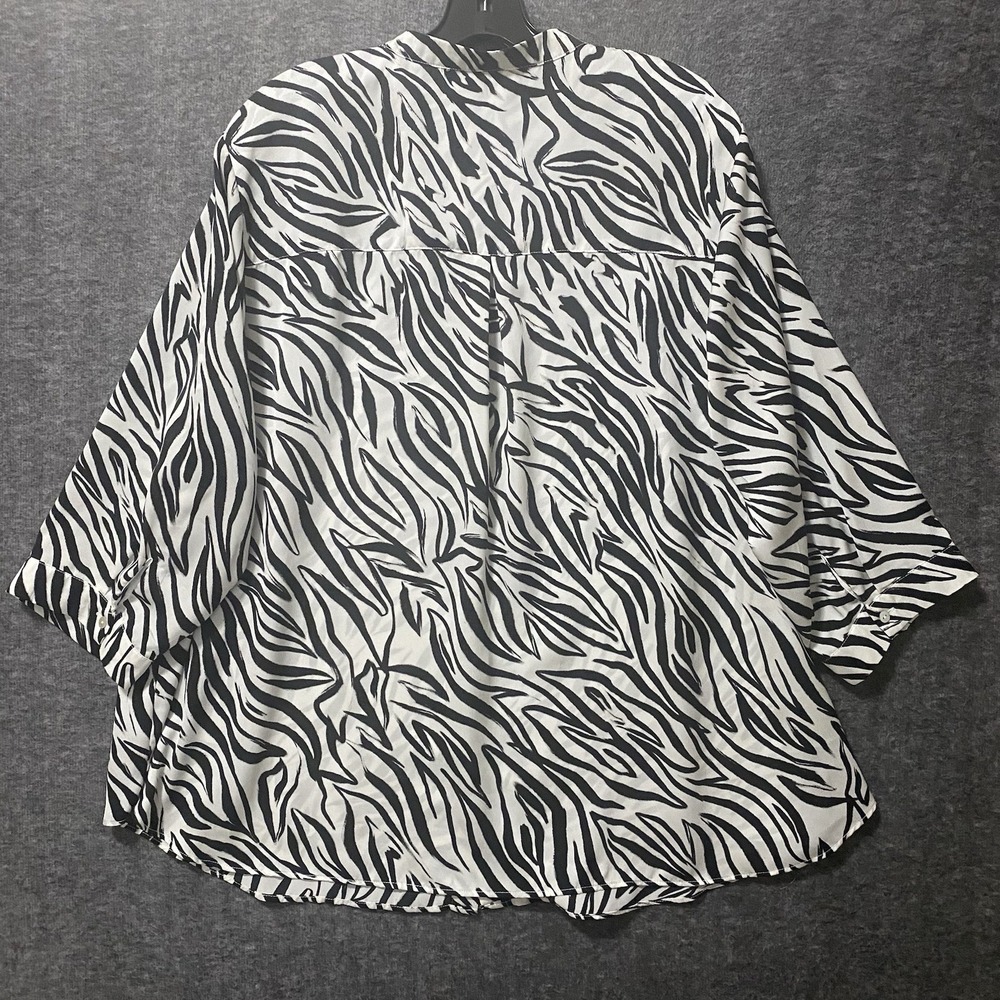 Rose Olive Top Women 2X Black White Zebra Print Button Band‎ Collar Tunic Flowy - Picture 4 of 8